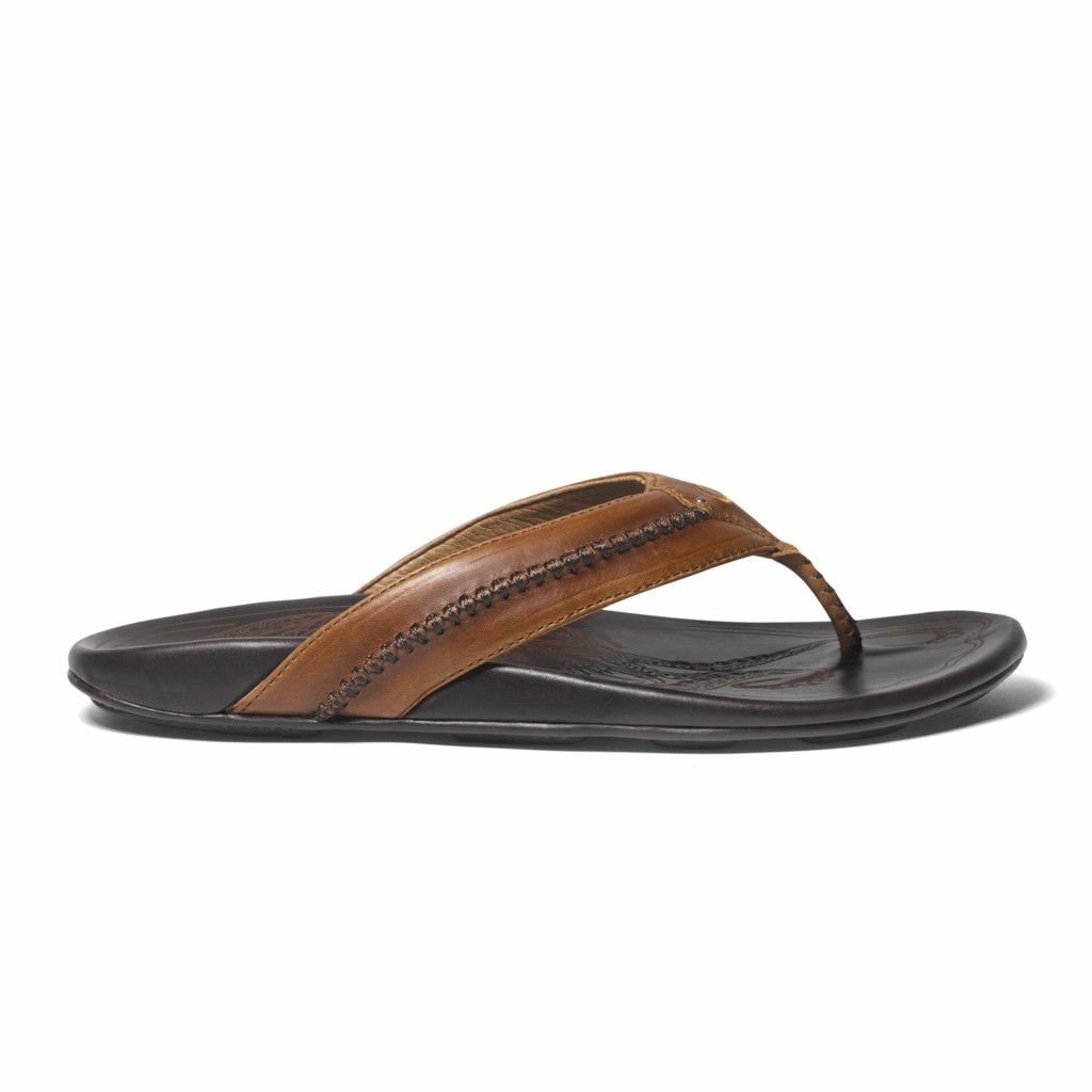 Olukai Men's Mea Ola Flip Flop - Tan / Dark Java US682-503